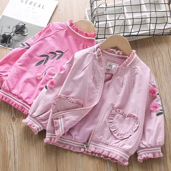 

2019 Autumn Girls Jackets Fashion Embroidery Flower Korean Children Jackets Toddler Baby Clothes Coats Wooden Ear Girl Outwear