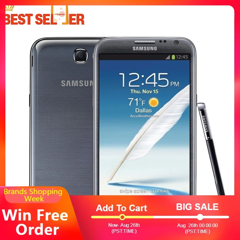 

Original Samsung Galaxy Note 2 II N7100 Android Quad Core 5.5 inch EU version Smartphones 2GB RAM 16GB ROM 3G NFC Mobile Phones