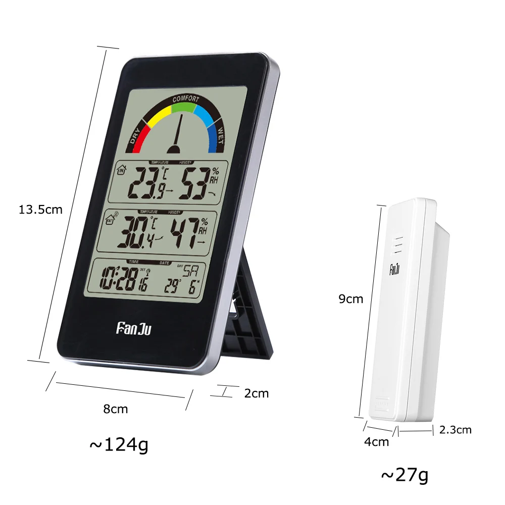 FanJu 3356 электронный цифровой Будильник беспроводной Измеритель температуры и влажности указатель комфортная индикация внутри и на