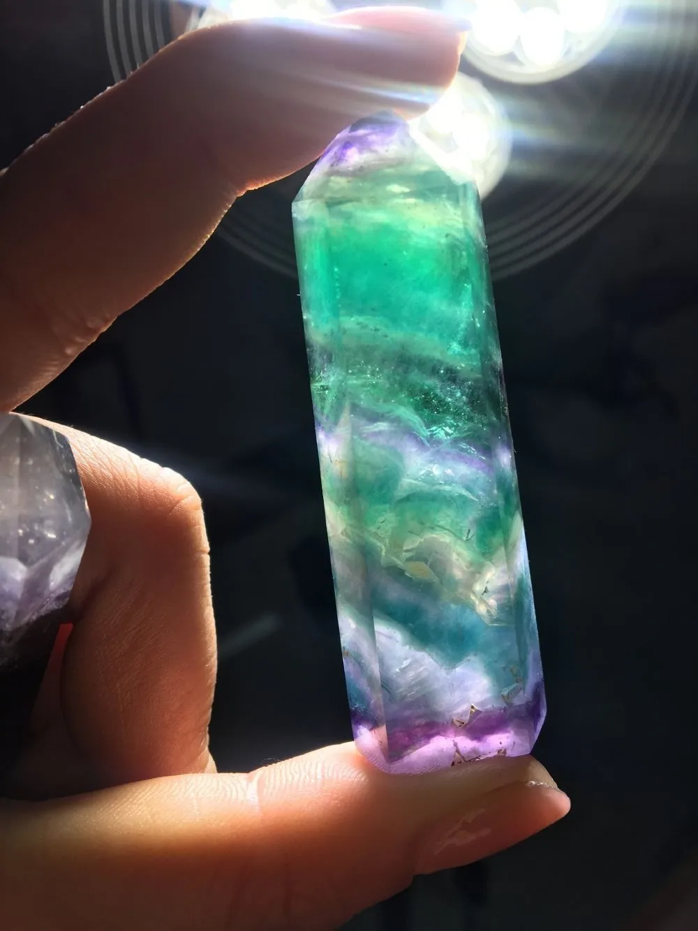 

Natural Fluorite Crystal Colorful Striped Fluorite Quartz Crystal Stone Point Healing Hexagonal Wand Treatment Stone