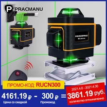 PRACMANU – niveau Laser 4D 16 lignes, croix horizontale et verticale 360 °, Super puissant, Auto-nivellement, niveau Laser vert
