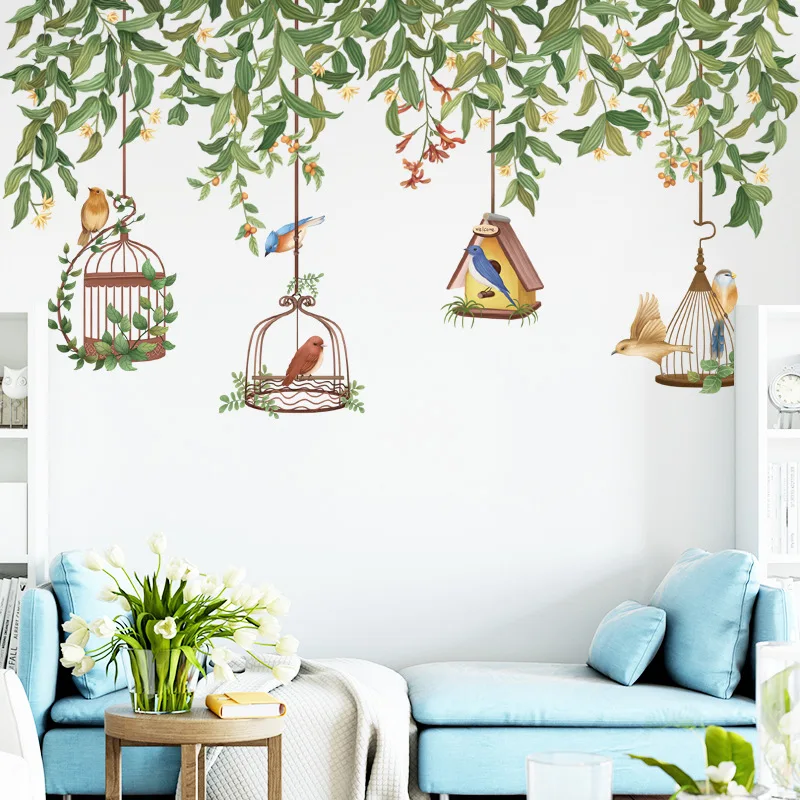 

Creative Plant Wall Sticker Home Decor Aesthetic Vine Bird Cage Living Room Bedroom Wallpaper Murals Self-adhesive