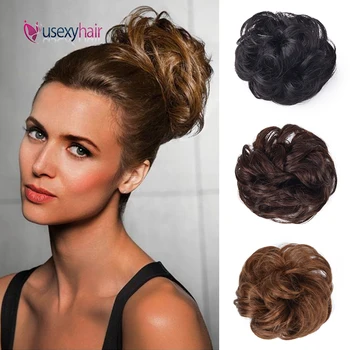 

Human Hair Bundle Scrunchies Extensions Remy Real Chignons Human Hair Piece Wrap Ponytail Curly Wave Hairpiece For Women Girls
