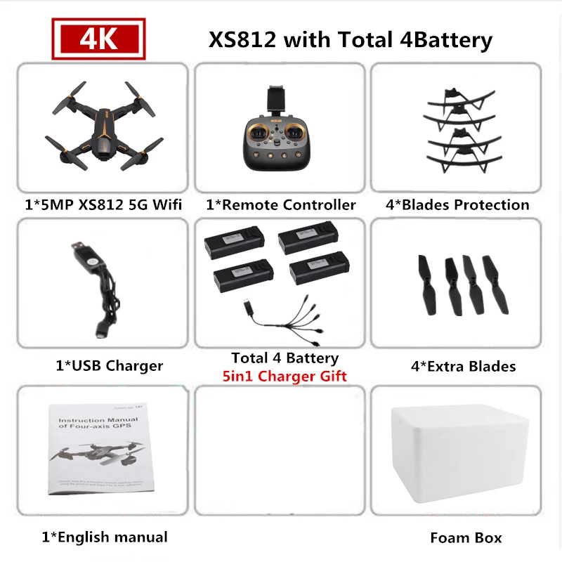 VISUO XS812 Радиоуправляемый Дрон 4K gps Дроны с 5G WiFI FPV камера Вертолет следим за мной складной Квадрокоптер VS F11 SG906 - Цвет: 4 Foam Box  4K