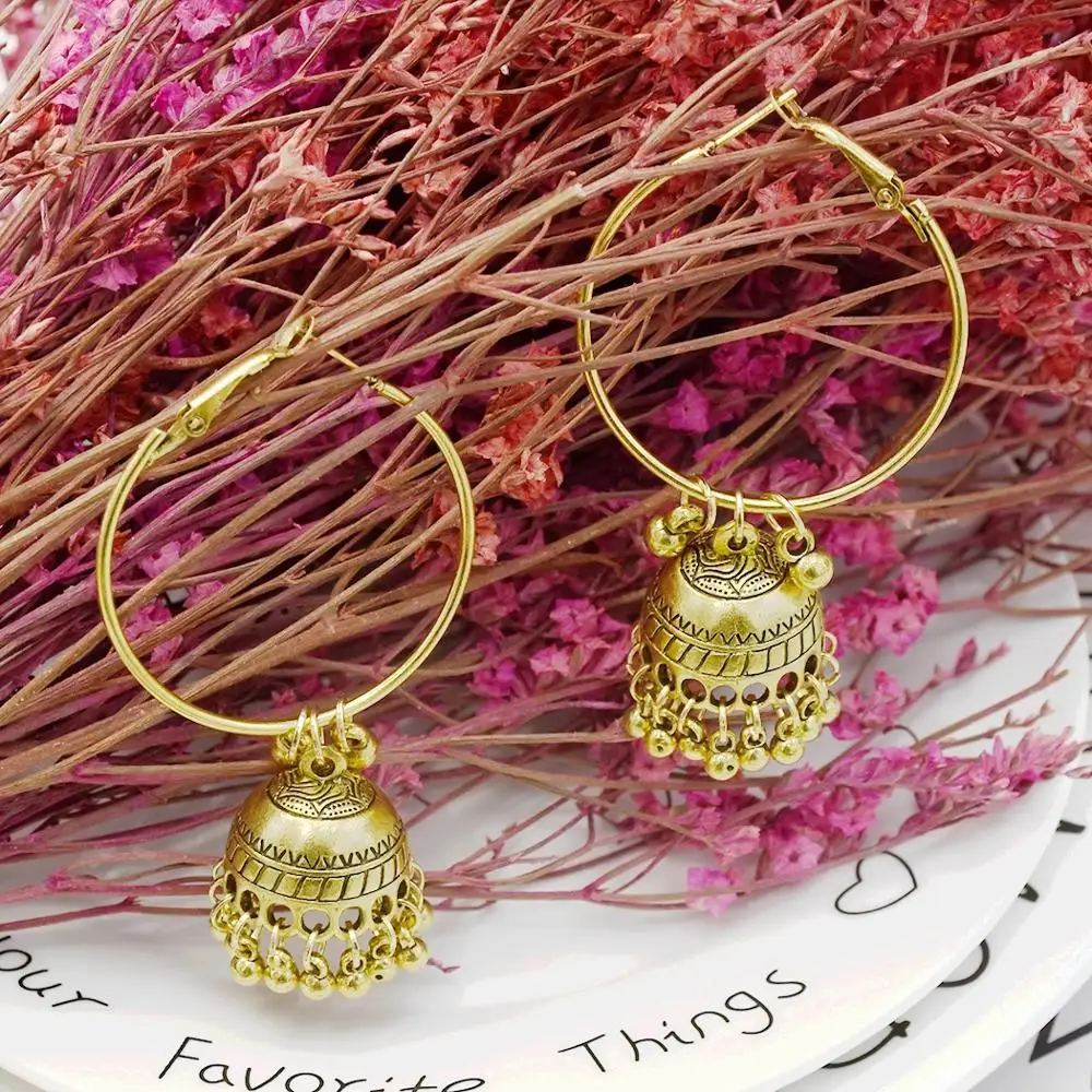 Этнические серьги в индийском стиле Jhumka ручной работы Золото Ретро стиль кошачий