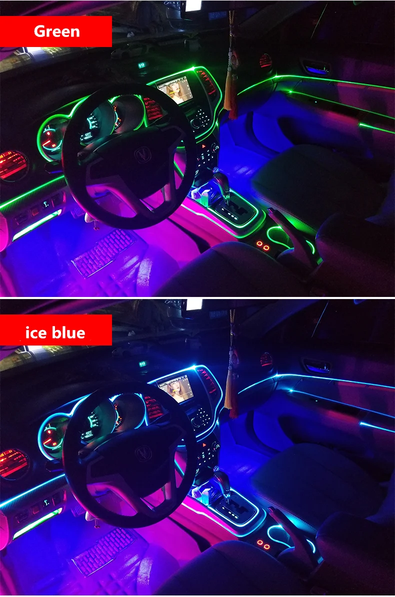 10 в 1 RGB светодиодный светильник с 8 м для украшения интерьера автомобиля волоконно-оптический светильник 12 В декоративные атмосферные лампы универсальные для Ford