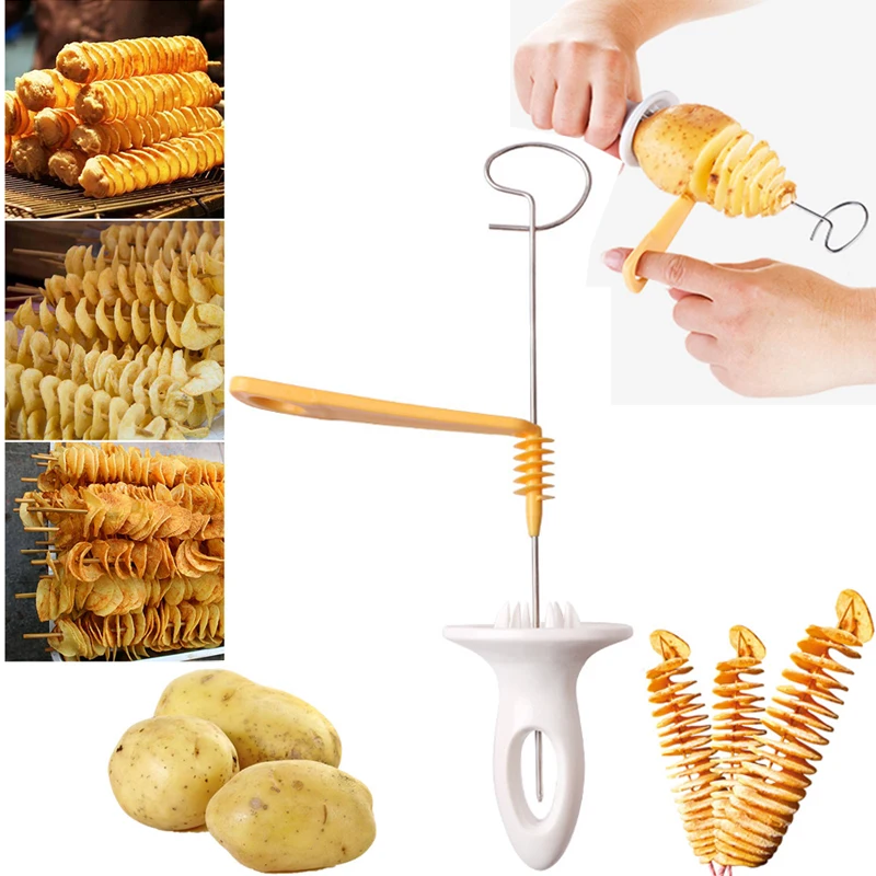 3 String Rotate Potato Slicer Stainless Steel +Plastic Twisted Potato Slice  Cutter Spiral DIY Manual Creative Bbq Accessories