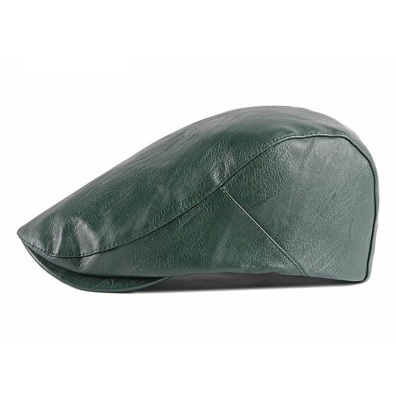 2022 PU Beret Hat For Women Spring Autumn Herringbone Berets Solid Black Red Green Flat Peaked Caps Men Faux Leather Newsboy Hat men's berets Berets