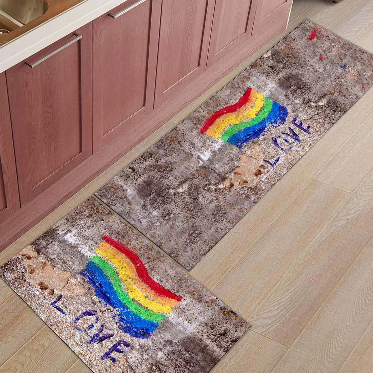 2Pcs/Set Lgbt Pride Rainbow Flag Love Wall Kitchen Carpet Mat Floor
