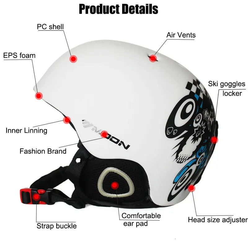 Moon MS86/MTV18 PC+EPS Adult Ski Helmet Men Women Skating Skateboard Helmet Snow Sports Snowboard Helmets with Goggles Gifts