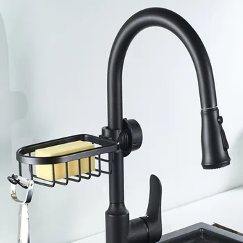 

Bathroom Sink Organizer Holder Fashion Black Space Aluminum Hanging Kitchen Faucet Storage basket Sponge Soap Clothh Rack