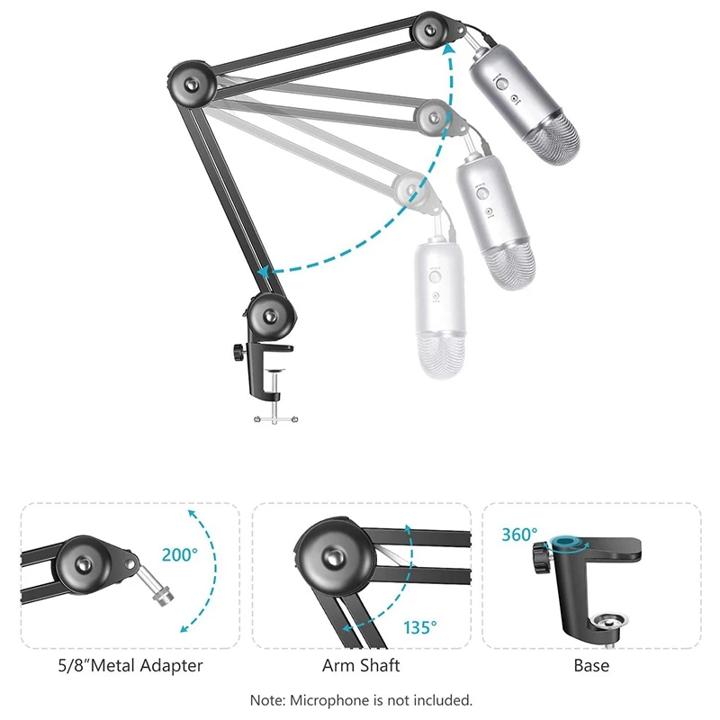 Suporte para Microfone Braço de Suspensão Resistente com Mola Suporte de Montagem para Microfone Embutido para Gravação de Voz Ajustável - Image 5