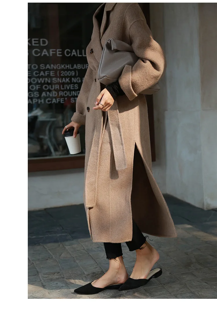 wool coat warm winter beige camel oversize maxi long outfit Wool Blends coat high quality
