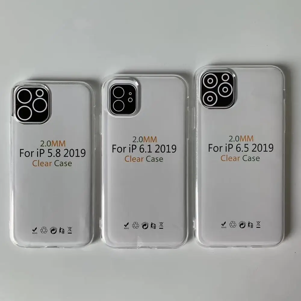 Phone Cases For iPhone 6 XS MAX Transparent TPU Case Cover For iPhone 11 pro max 8 Plus XR 2.0mm Cover Soft Silicone 100PCS