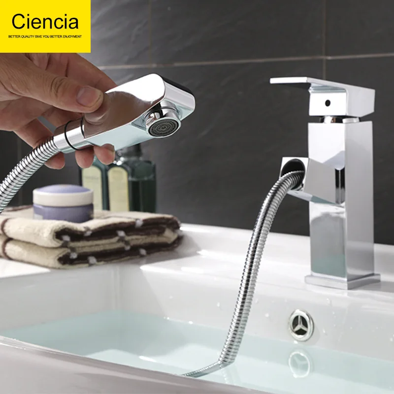 

Copper Hot And Cold Pulling Basin Faucet Lavatory Bibcock Single Hole Basin Faucet Drop-in Sink Ciencia