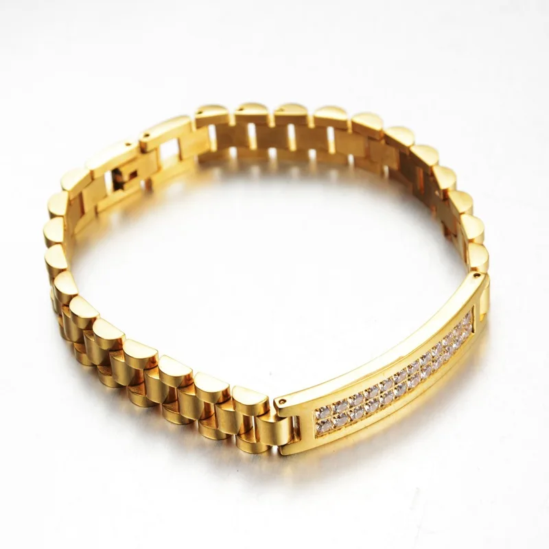 Модные хип-хоп часы из нержавеющей стали двухрядный ремешок Тип браслеты для мужчин ювелирные изделия роскошные золотые ювелирные браслеты