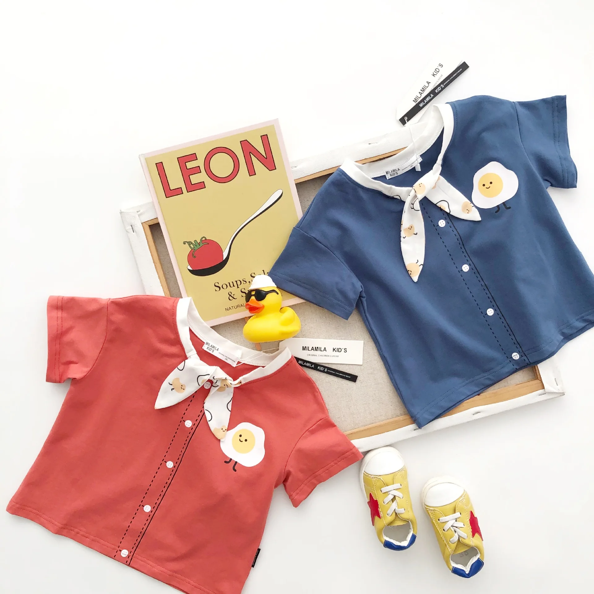 Детская Хлопковая футболка Tonytaobaby 2 цвета с коротким рукавом и круглым вырезом |