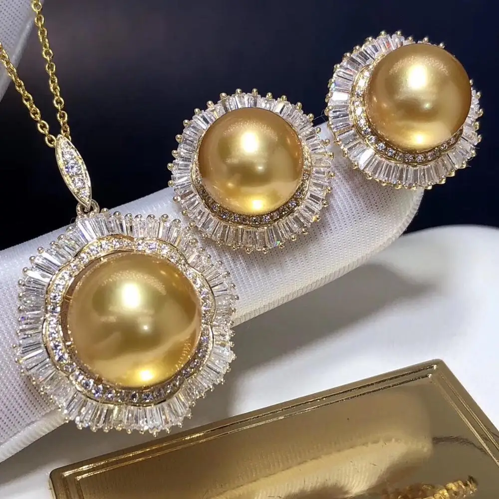 Изящные Ювелирные изделия 14K желтое золото натуральный океан золотой жемчуг 10 14