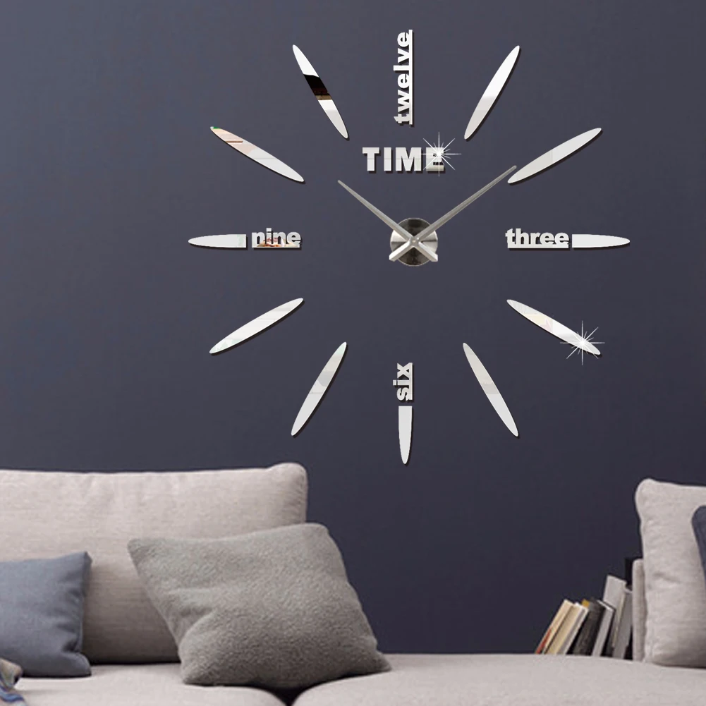 3D Wall Clock Modern Design DIY Acrylic Mirror Sticker Quartz Needle Big Europe Horloge Home Decoration Living Room Watch Clocks