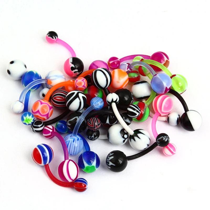 Кольцо для пупка, 20 шт./лот, цветная акриловая штанга для пирсинга пупка, ювелирные изделия для тела, смешанные цвета, бар для женщин, сталь, Ombligo