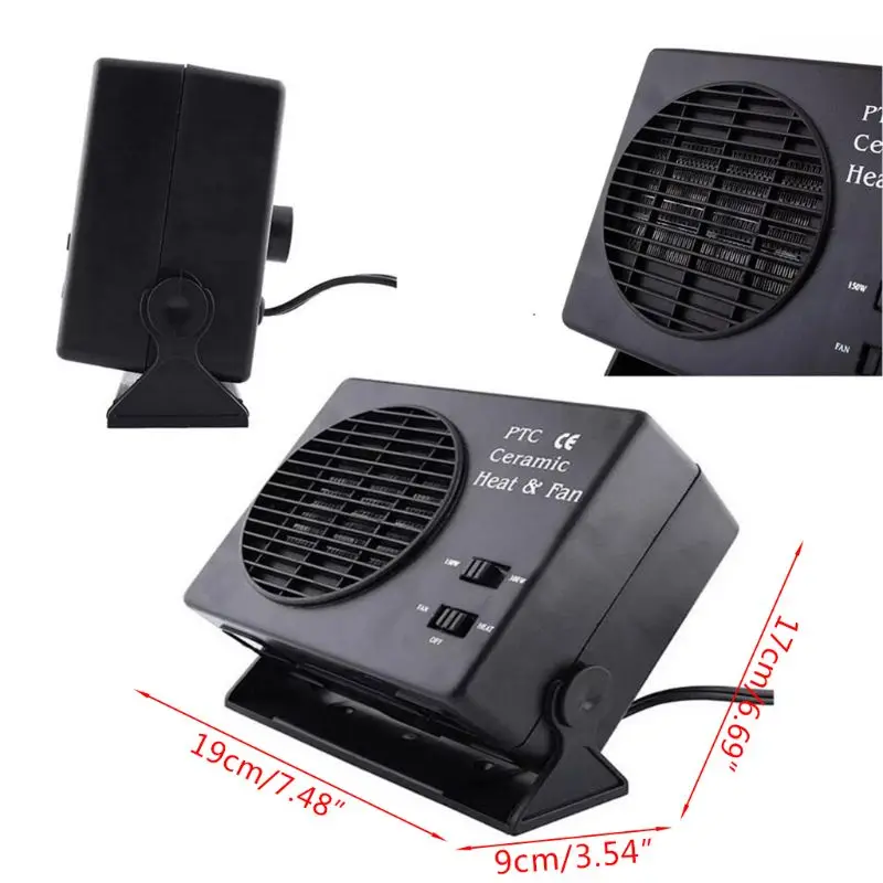 12V Car Portable 2 in 1 Electric Fan and Heater 300W Defroster Demister Quick Heating Speed Portable Electric Dryer Windshield D