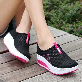 

2020 Fashion Women's Casual Sports Shoes Sports Fashion Height Increase Breathable Comfort Women Breathe Air Mesh Swing
