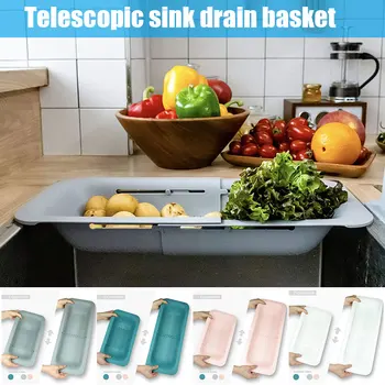 

Hot Over the Sink Colander Strainer Basket Wash Vegetables Fruits Drain Dry Dishes Extendable Home Kitchen D6