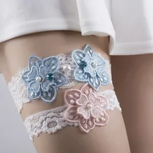 Высокое качество, 2 шт., свадебные подвязки, темно-синие, белые, с цветочной вышивкой, сексуальные подвязки для женщин, невесты, облегающее кольцо, свадебное кружевное кольцо на ногу, петля, SL-6
