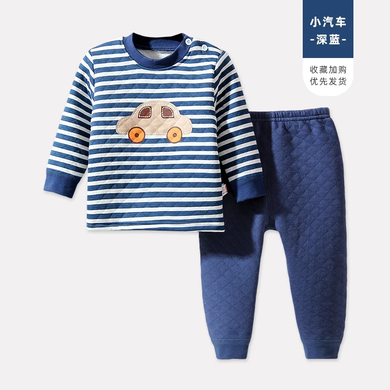 S Теплый комплект для малышей; хлопковое толстое нижнее белье для маленьких мальчиков; осенняя одежда из хлопка для девочек; брюки; Детские пижамные комплекты - Цвет: S