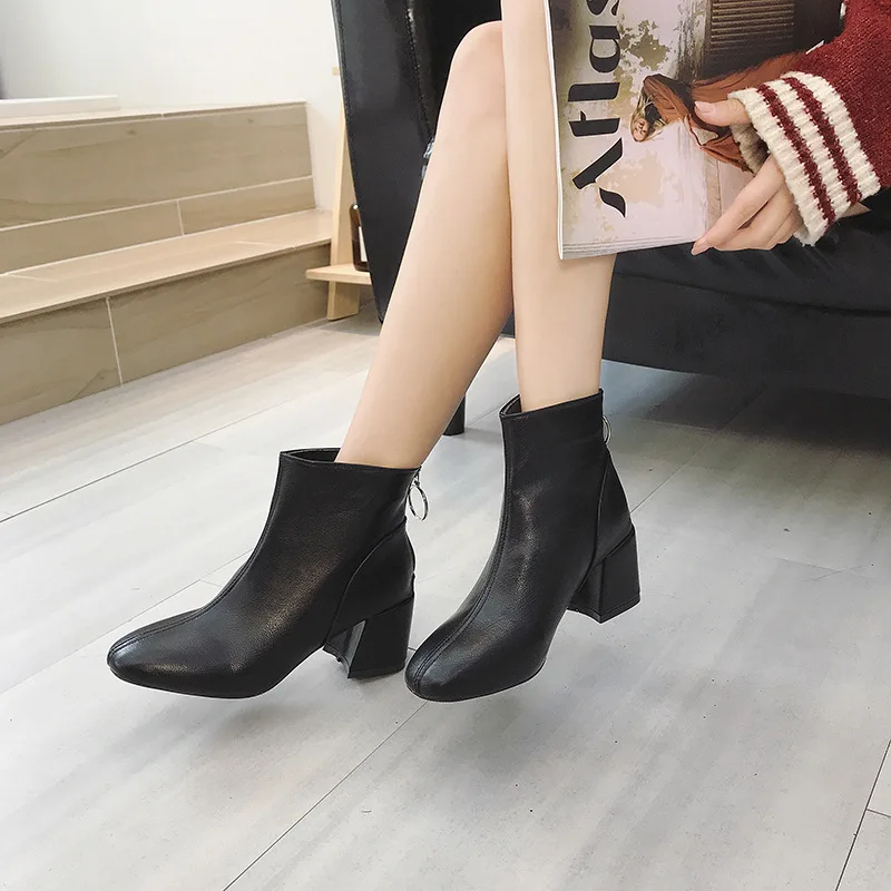 

Fashion Autumn And Winter New Style Korean-style Fashionable Women's Boots Versatile Elegant Chunky-Heel Square Head Martin Boot