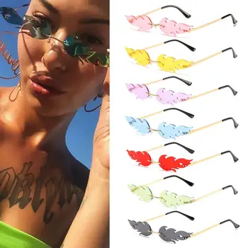 

1 Pc Luxury Fashion Fire Flame Sun Sunglasses Women Men Rimless Sunglasses Women Mirror Rectangle Vintage Sun Glasses 2020 UV400