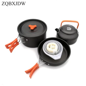 

Hewolf Outdoor Jacketed Kettle Picnic Cookware Open Country Coying Utensils Set 2-3 People Camping Tea Pot Portable Aluminium Al