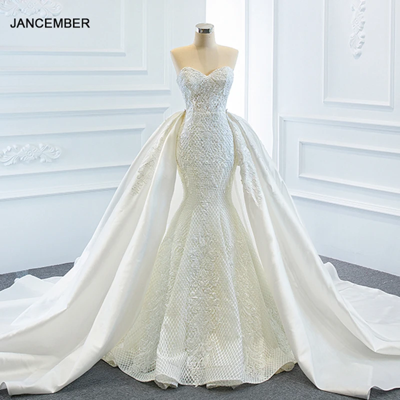 J66660 JANCEMBER Full Body Heavy Hand Embroidered Mermaid Wedding Dress 2021 Sweetheart Sleeveless Sequined 1