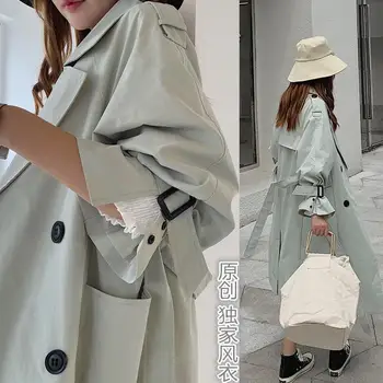 

2020 Spring And Autumn New Youth Popular Original Solid Color Double-breasted Trench Coat Fashion Casual Top Coral Red / Green