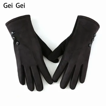 

Women's winter new flannel touch screen warm gloves fashion simple button windproof riding gloves student five-finger gloves