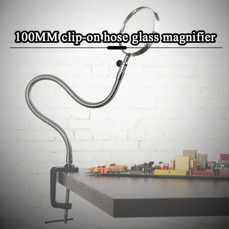 

5X 100MM Multipurpose LED Illuminated Magnifier Metal Hose Magnifying Glass Desk Table Reading Lamp Light with Clamp