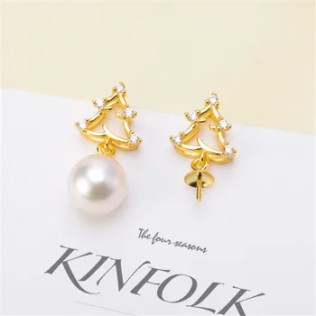 

HOT High Quality S925 Sterling Silver Stud Earrings Settings DIY Pearl Earring Hooks Findings Women's Jewelry Making Accessories