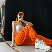 

Women High Waist Drawstring Fashion Pants 2021 Hip Hop Loose Jogger Pants Female Casual Letter Print Trousers Ladies Streetwear