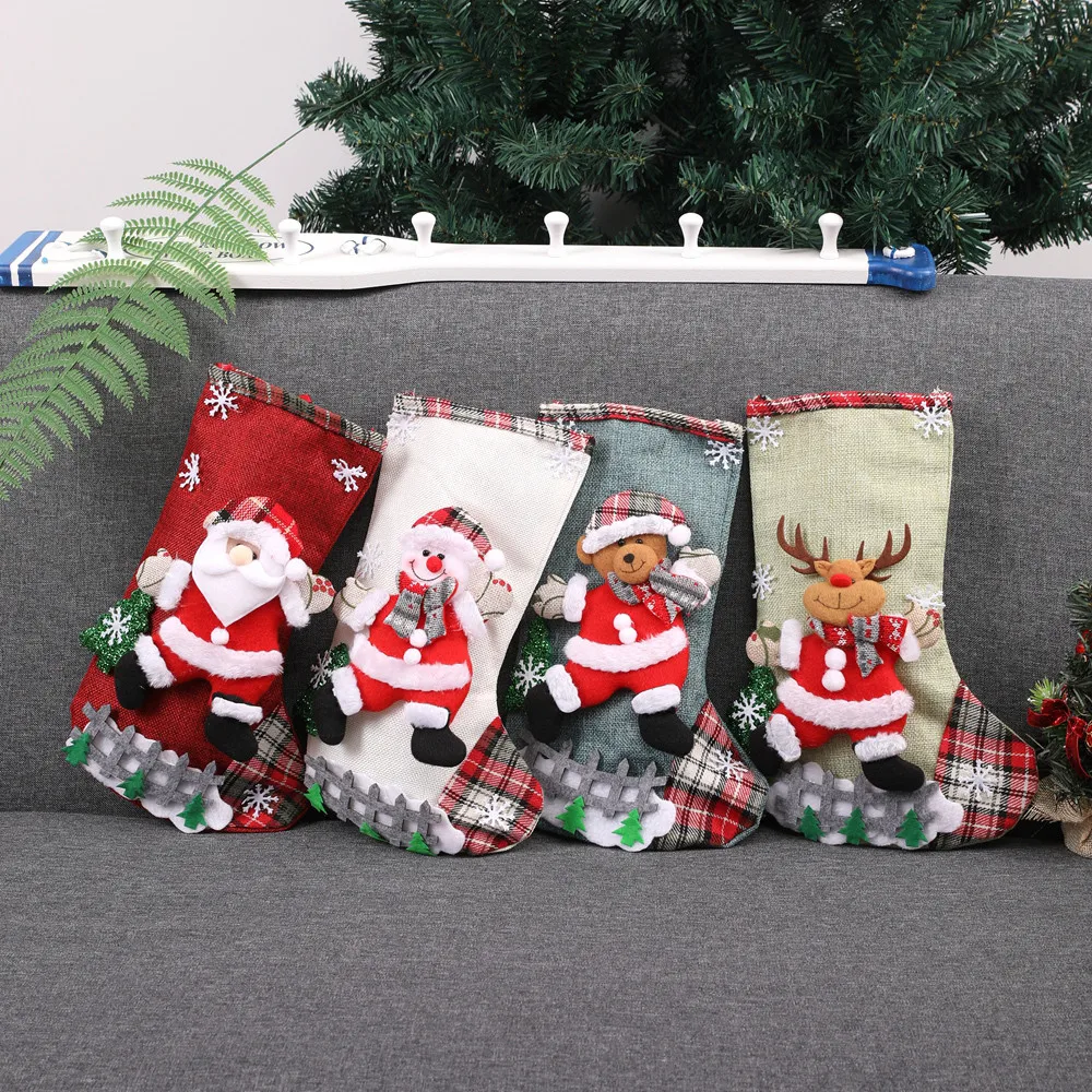 Чулки с подвеской в виде рождественской елки и орнаментом, вечерние носки с Санта-Клаусом и снеговиком, рождественские носки, подарочные сумки для конфет, 10,17