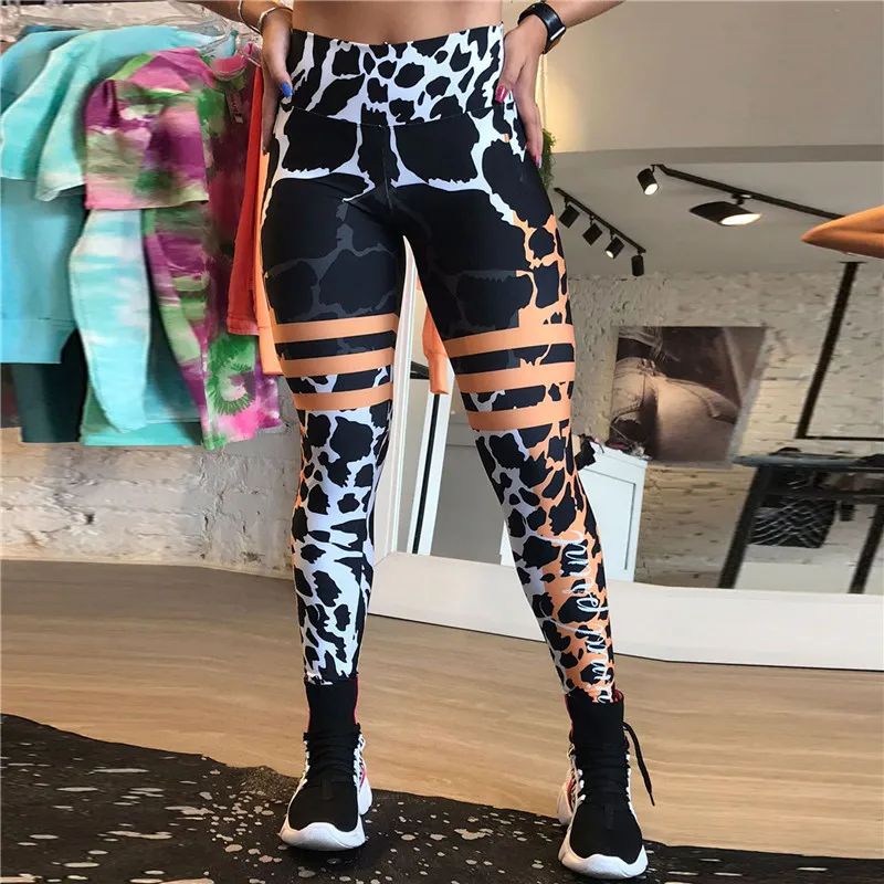 FCCEXIO Leopard Stripe 3D Print Women's Pants Push Up Running Sports Leggings Slim Pants Female Casual Trousers Fitness Leggings seasum leggings