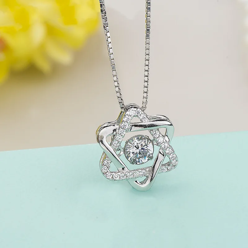 

925% Silver Korean Version Bouncing Smart Necklace Pure Fashion Jewelry Six Star Pendant Without Chain