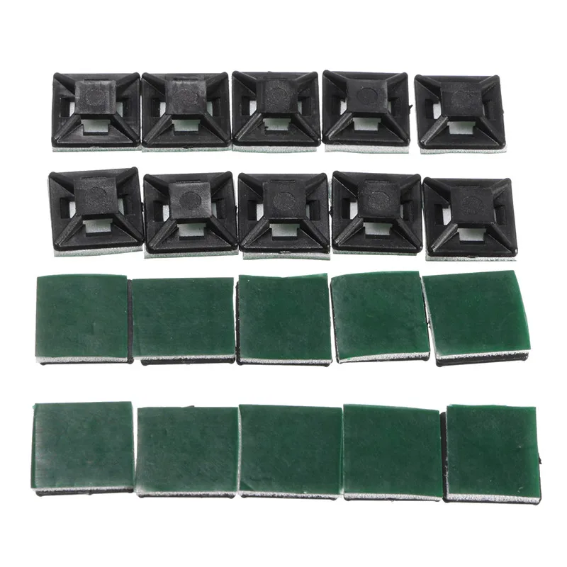 100Pcs 13mmx13mmx4mm Square Self Adhesive Cable  Base Mounts for 3mm Zip 