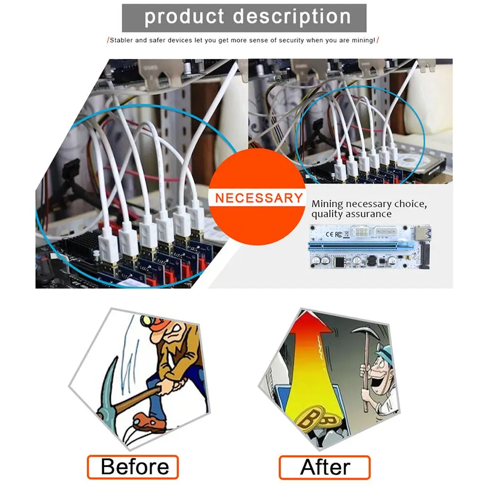 New White PCI-E Riser 008 Express 1X 4x 8x 16x Extender PCI E USB Riser 008S Adapter Card SATA 15pin for BTC Mining Miner