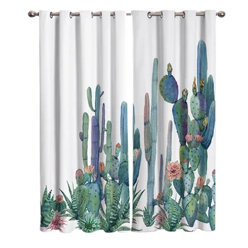 

Watercolor Cactus Fresh Nordic Curtains Window Living Room Curtains Kitchen Indoor Window High Blackout Curtain