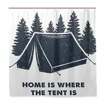

Unique Shower Curtain Home is Where The Tent Lettering with Pine Trees Camping Travel Theme Eco-Friendly with 12 Hooks in