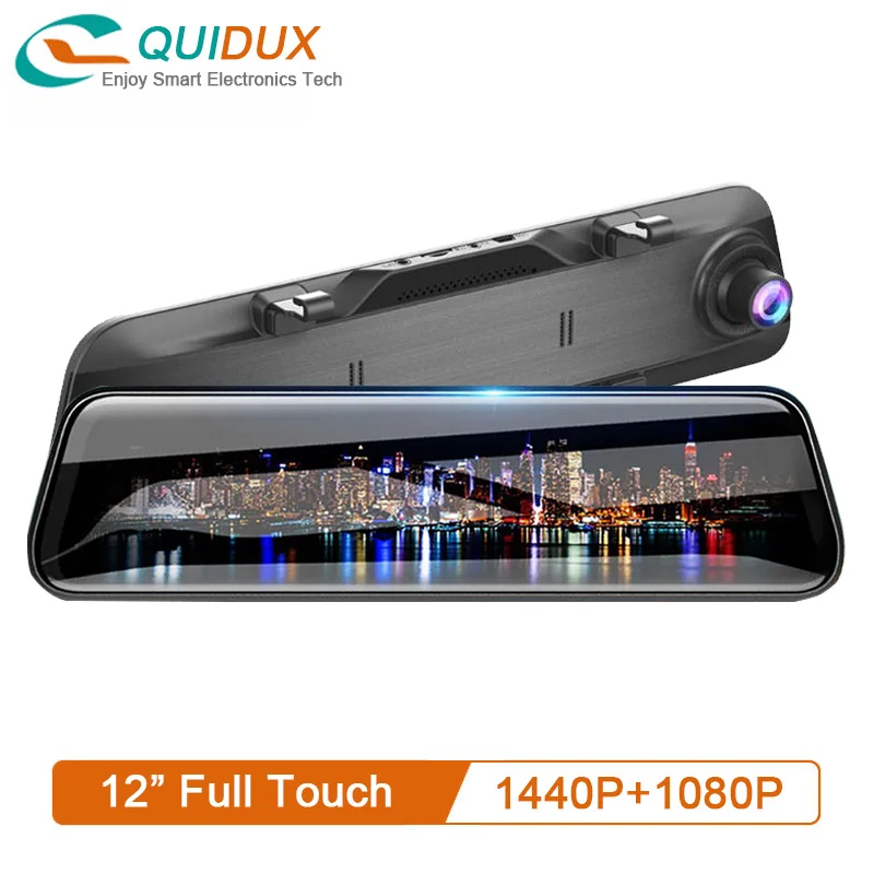 

New 1440P Car DVR Camera 12" Full Touch IPS Screen 2K Resolution Car Dash Cam Rear View Mirror Dual Lens Night Vision Recorder