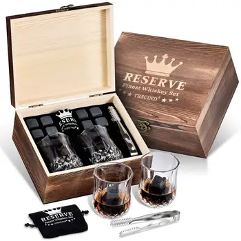 

Whiskey Stones Gift Set Drinks Cooler Cubes Beer Rocks With Wood Case Pouch And Ice Clip Barware Bar Tool For Father Boyfriend