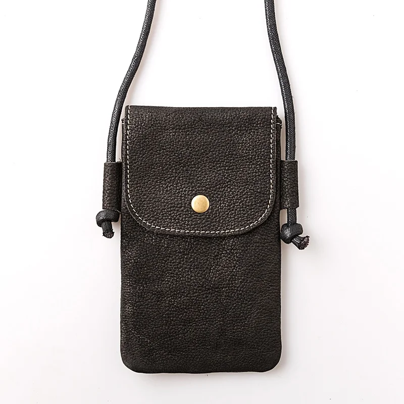 Женская сумка-мессенджер из натуральной кожи, винтажная, повседневная, ручная работа, Воловья кожа, маленькая, через плечо, сумки для женщин - Цвет: Black Vertical