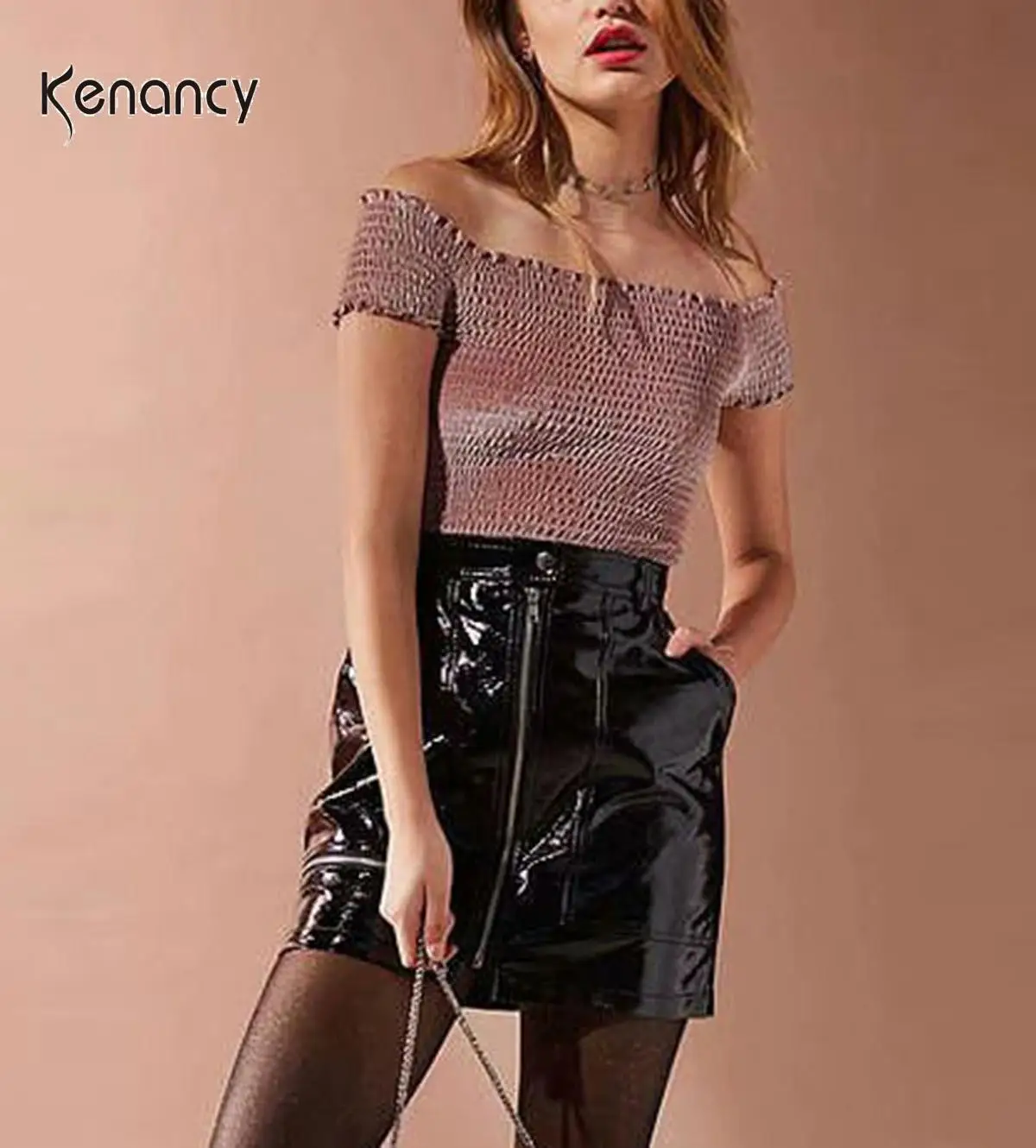 Женские футболки с открытыми плечами Kenancy однотонные облегающие топы