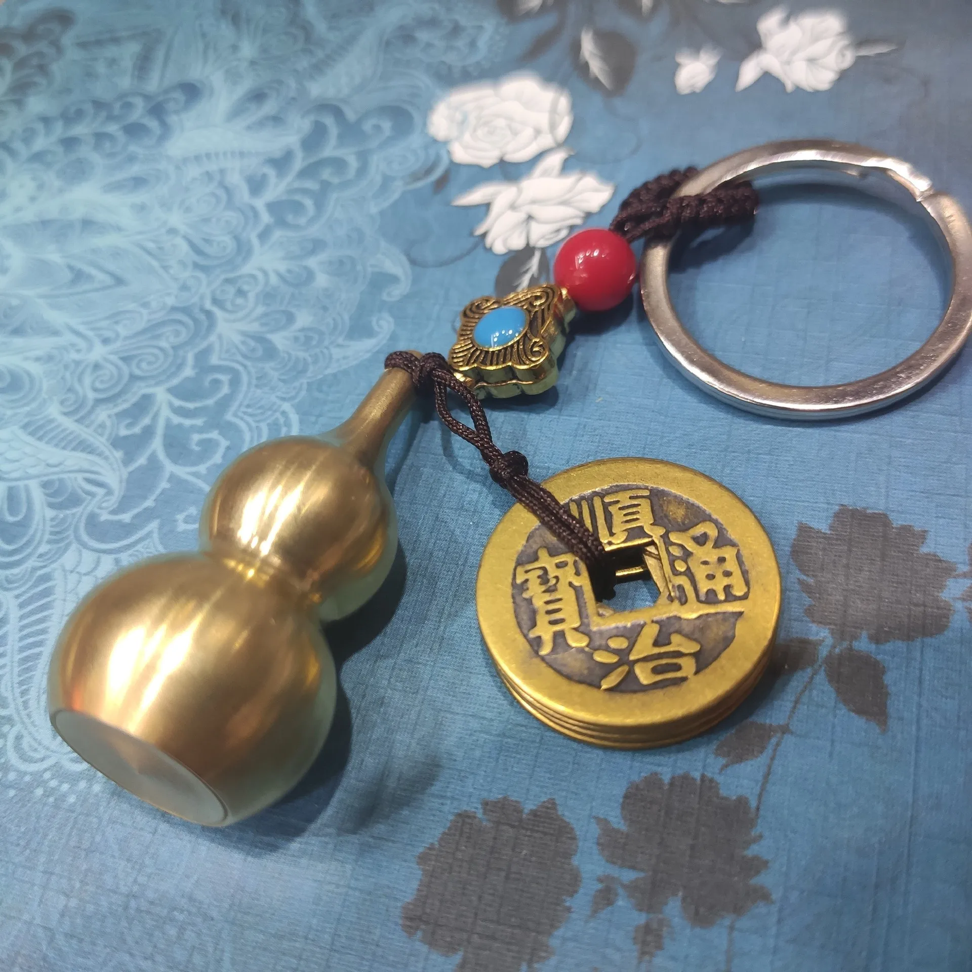 Chinese Gourd Feng Shui with Brass Calabash Wu Lou Keychain Keyrings Good Luck Fortune Longevity Wealth Success Jewelry Gifts | Украшения и